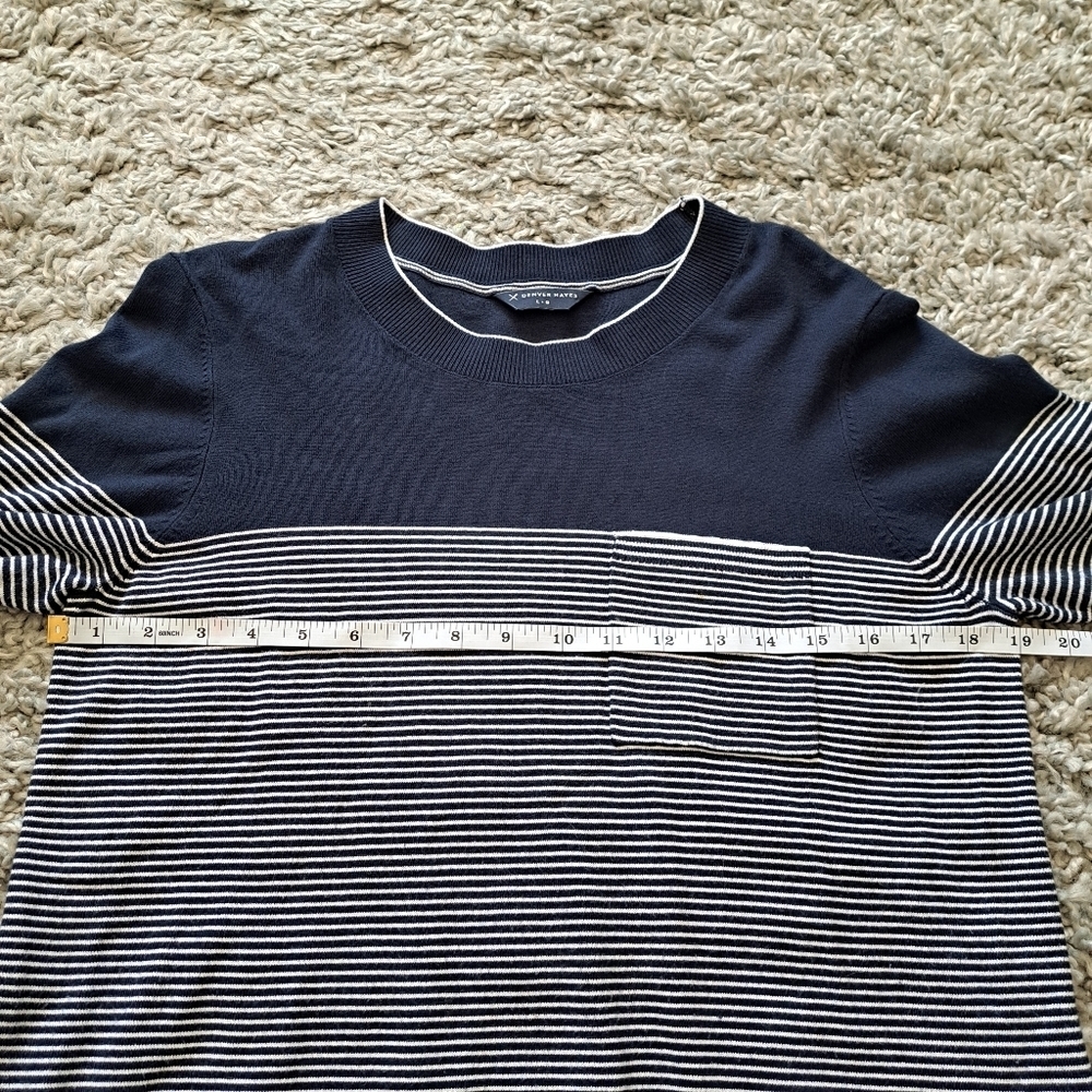 Denver Hayes | Navy blue & white striped crew neck men's sweater - Picture 8 of 10